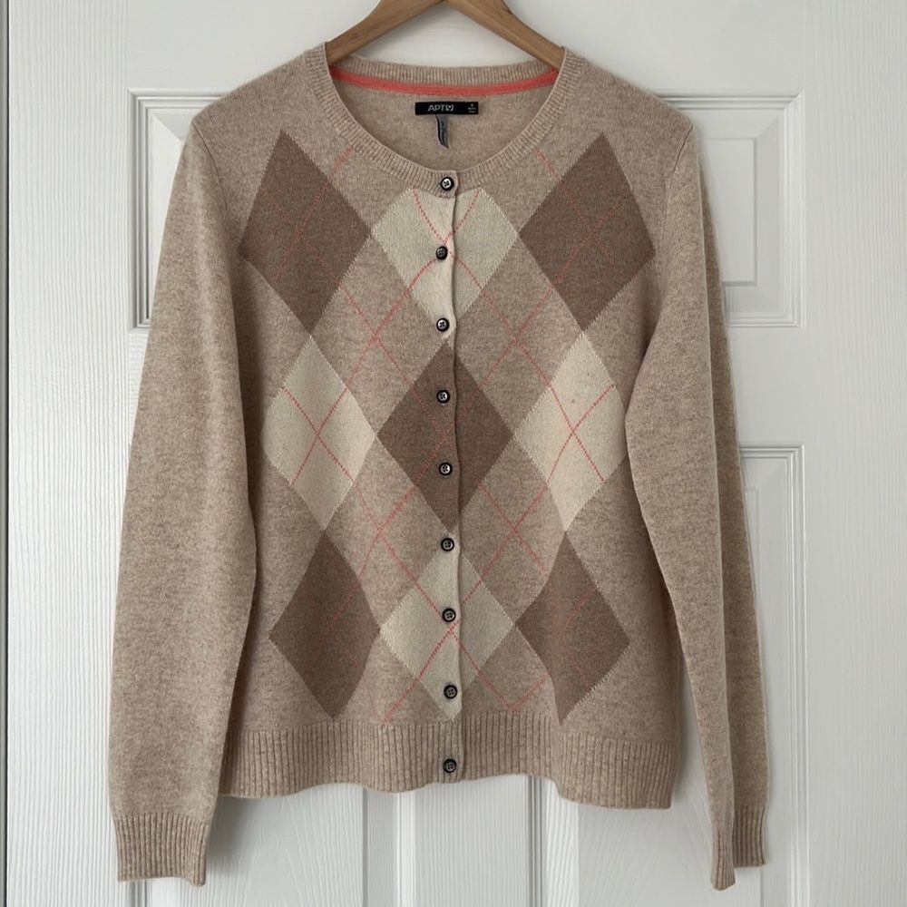 Apt.9 vintage down bottom short rhombus node beige pink cardigan Sz XL